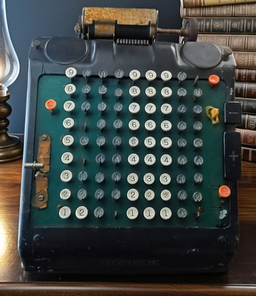 Monroe Vintage Mechanical Adding Machine Green with Rotary Printer