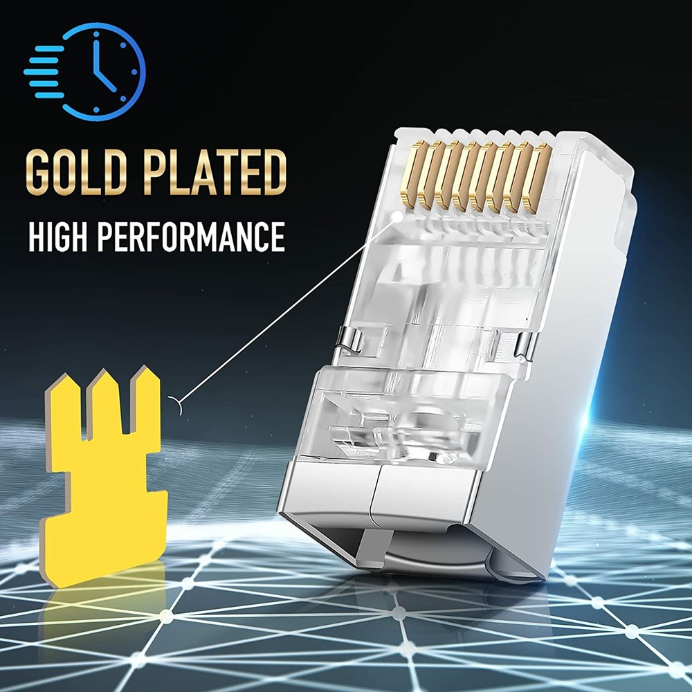 100pcs CAT6 Shielded RJ45 Pass Through Modular Plug Cable Connector End 8P8C