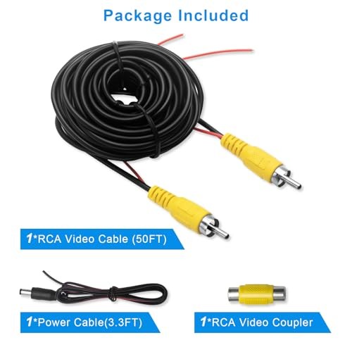 Premium Backup Camera RCA Cables, Car Reverse Camera Cable with Detection Wire