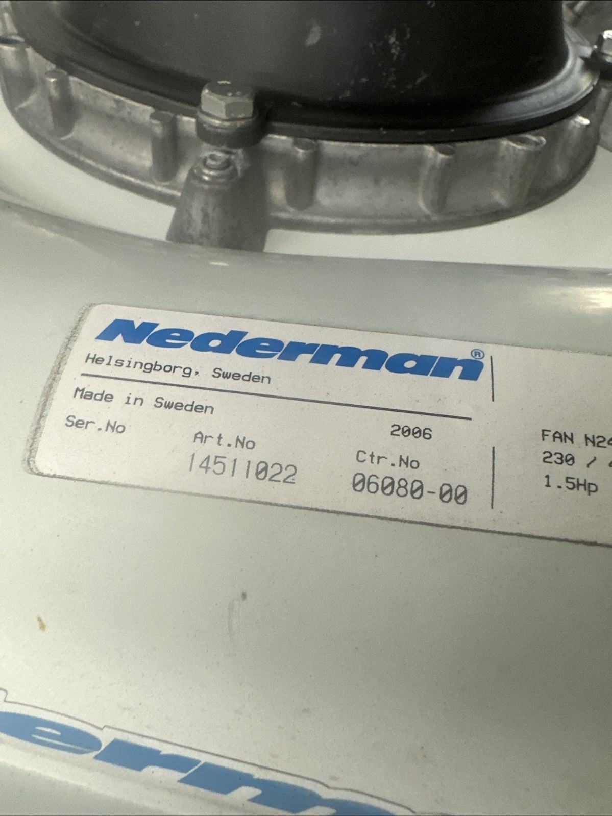 Fan Exhaust Fan Nederman 14511022 N24 Fan Assembly 230/460V 3 Phase 60HZ 1.5 HP