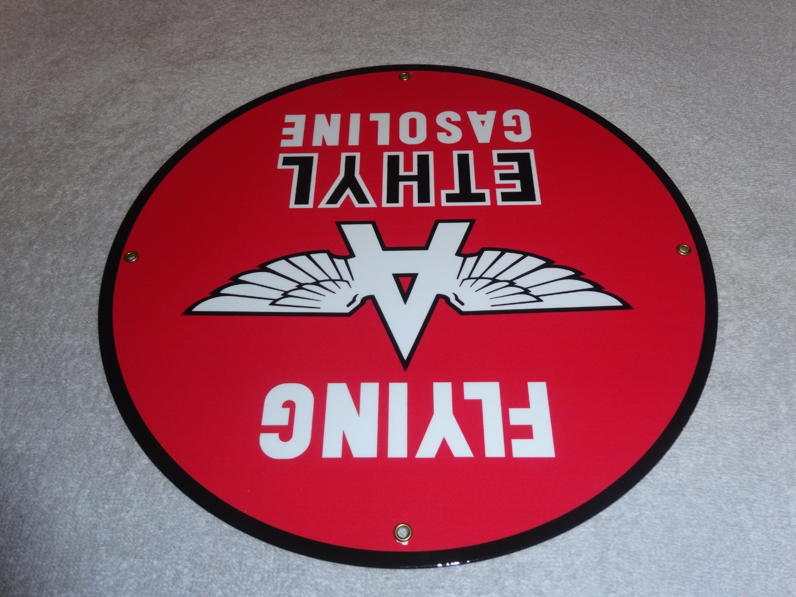 VINTAGE FLYING A ETHYL GASOLINE 11 3/4" PORCELAIN METAL SERVICE STATION OIL SIGN