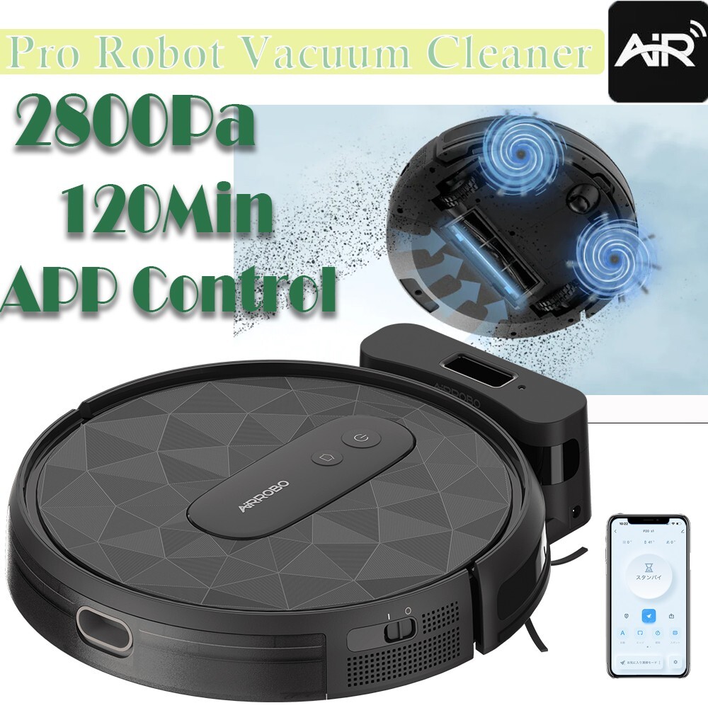 Pro Robot Vacuum Cleaner 2800Pa Suction 120min Runtime APP Control Self-Charging