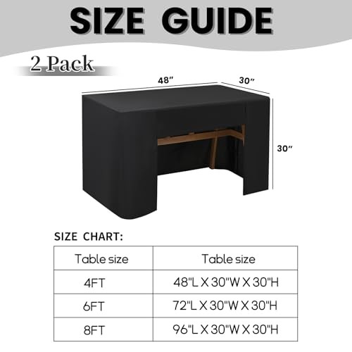 2 Pack Fitted Tablecloth, Open Back Fitted Table Cloths for 4 2 Pack 4FT Black