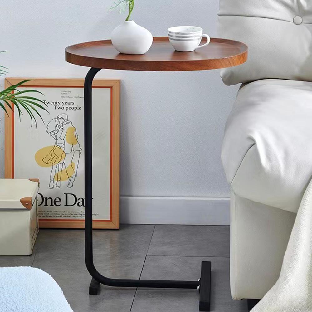 2-pieces C-shaped Side Table Small Sofa Table for Living Room Brown/White