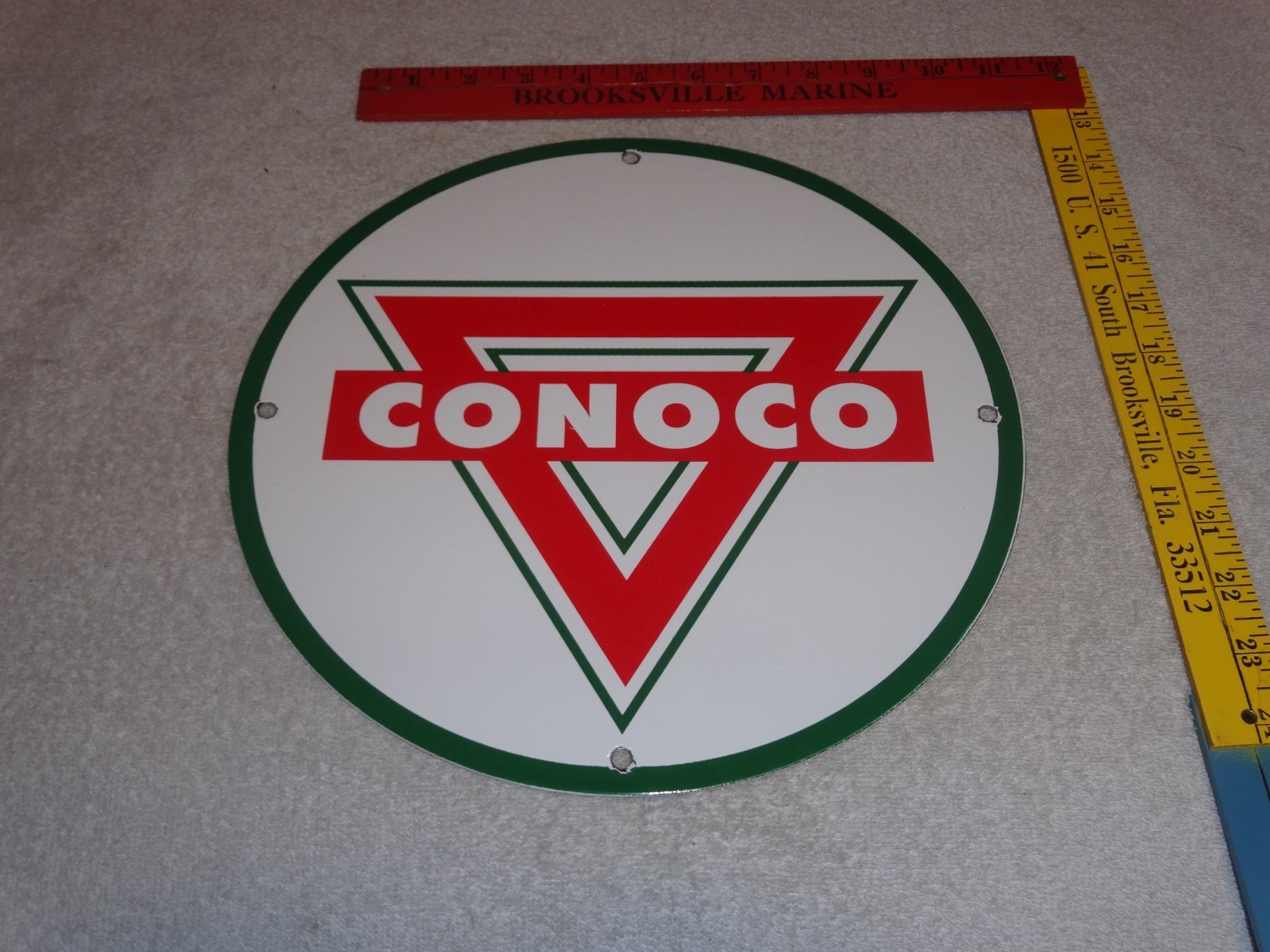 VINTAGE CONOCO ROYAL 11 3/4" PORCELAIN METAL MARLAND GASOLINE, STANDARD OIL SIGN