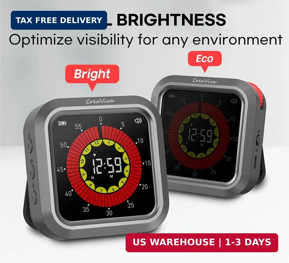 Visual Digital Timer, Large Color Display & Rechargeable, Magnetic Back & Silent