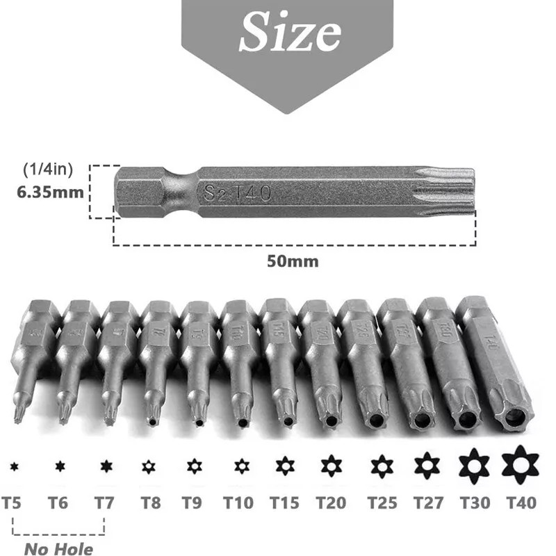 12pc Tamper Proof Star Impact Driver Bit Set Security Screwdriver Bits Hex Shank