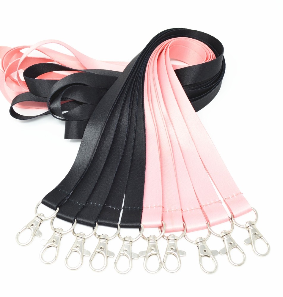 Pack 5 Premium Durable Polyester Lanyard for Badge Holder in Black, Pink