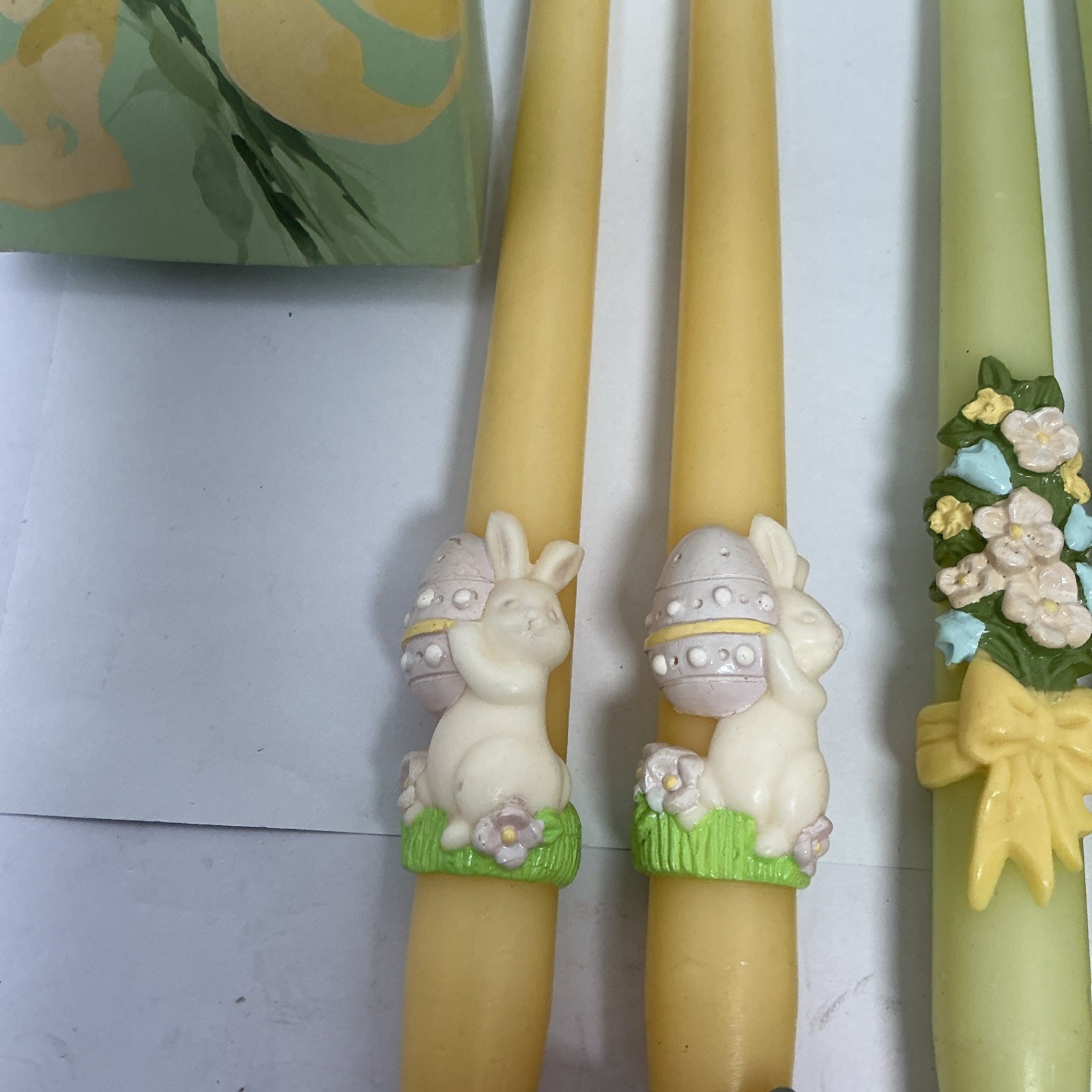 Vintage Avon Flower & Easter Fancy Taper Candles 10" Bouquet Bunny New with Box