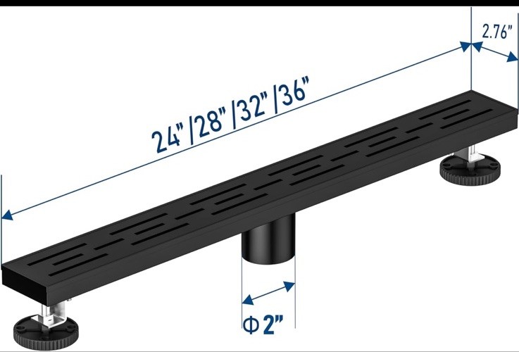 NeoDrain 24” Linear Rectangle Shower Drain Matte Black Brick Pattern Grate