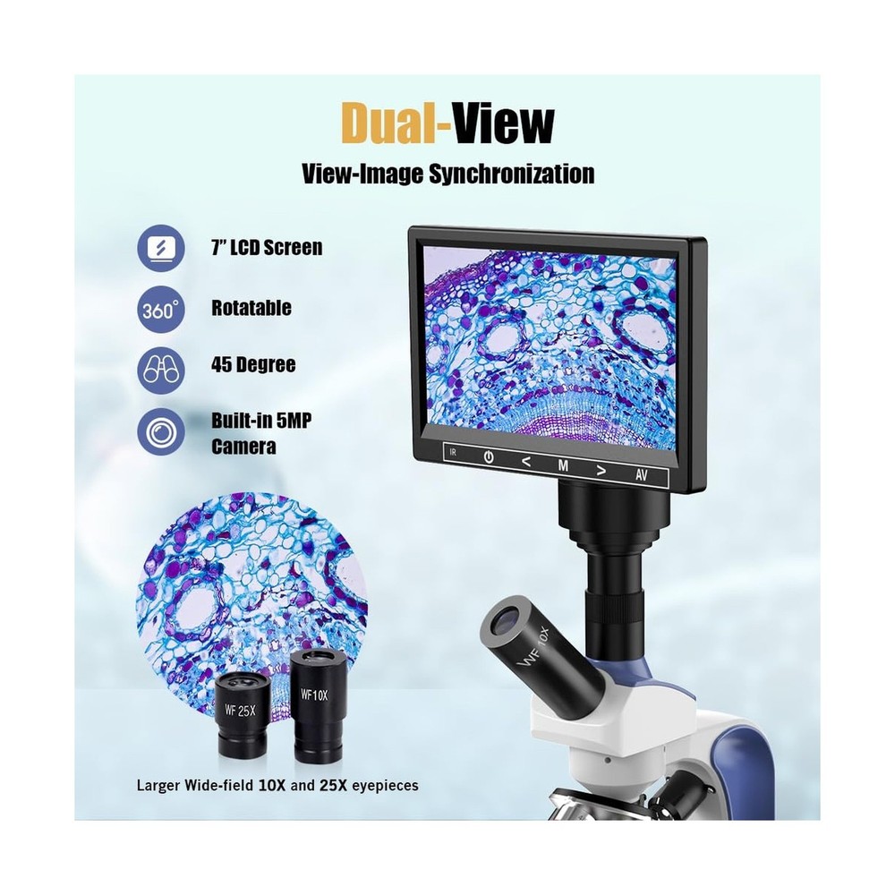 Upgrade Lab Compound Monocular Microscope with 40X-2500X, Dual-View Microscop...