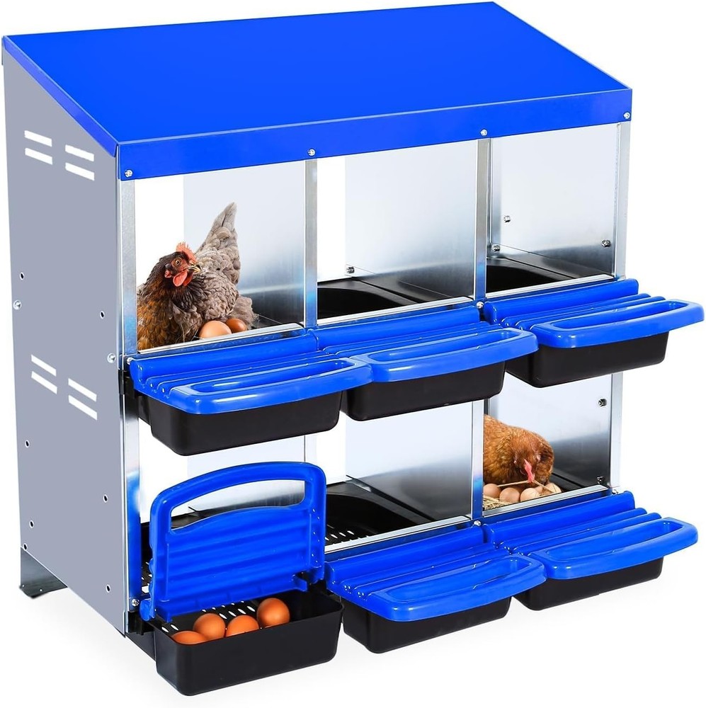 6 Hole Chicken Nesting Box Hen Egg Collection System with Rustproof Plastic Tray