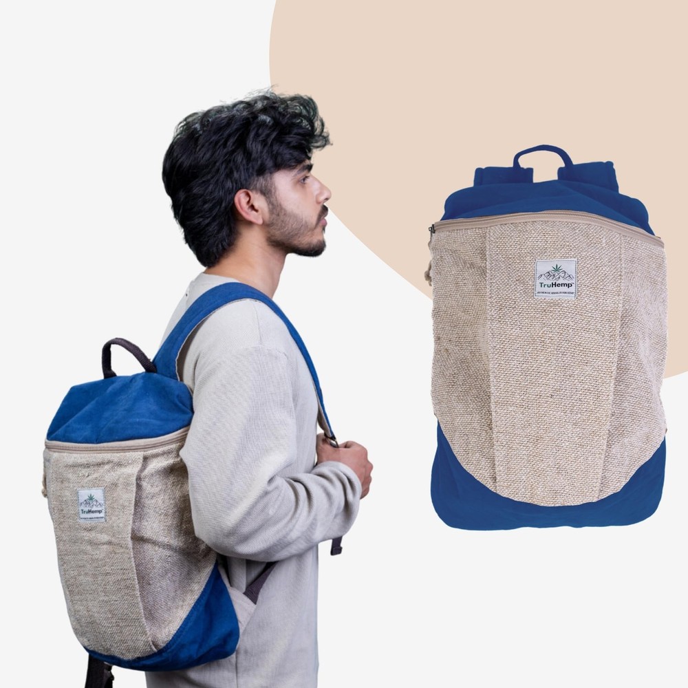 Handcrafted Hemp Backpack, Blue – Spacious & Durable Backpack with Cotton