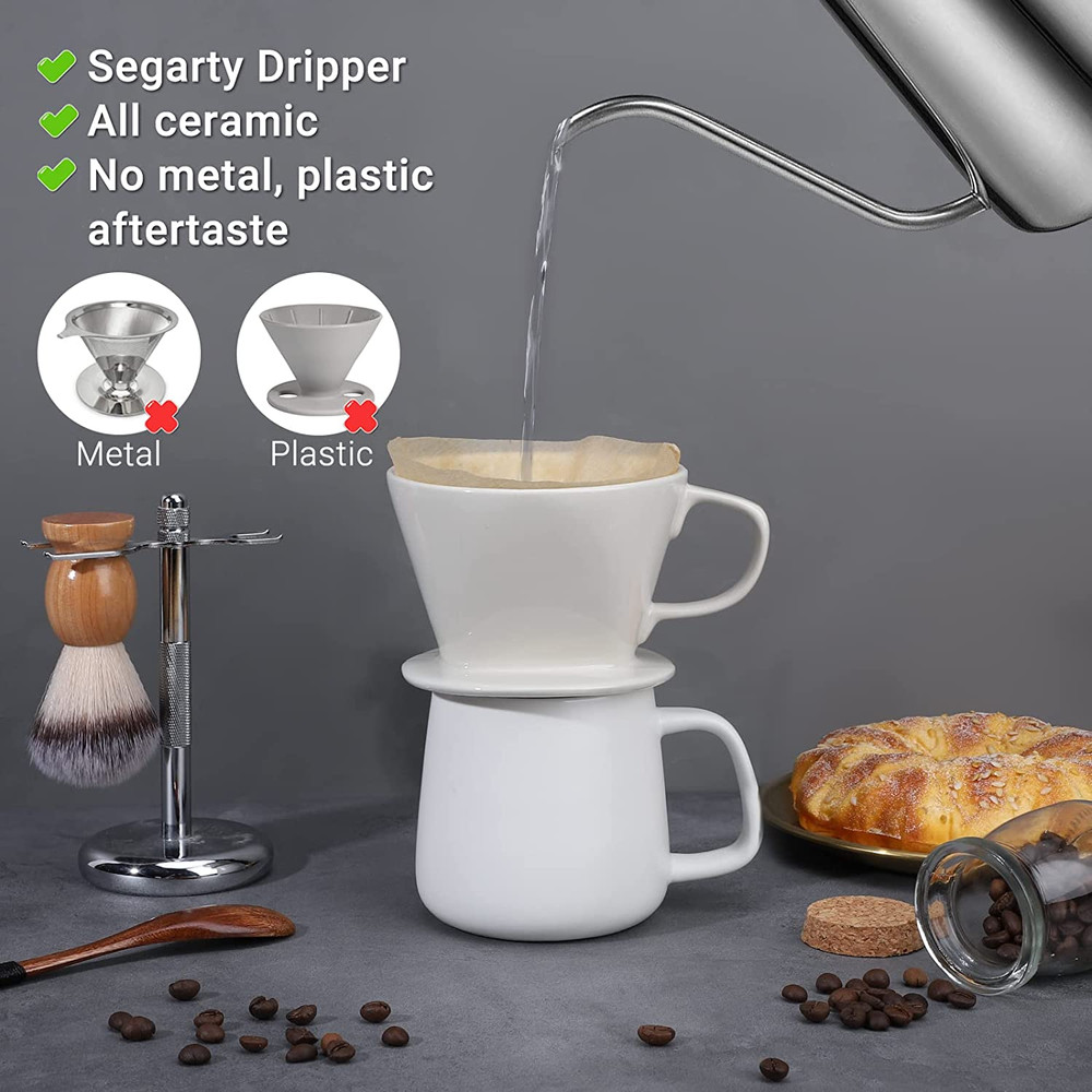 Segarty Pour over Coffee Maker, Single Cup White Ceramic Coffee Dripper, Size No