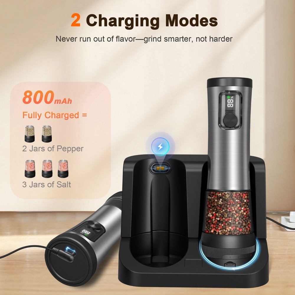 Electric Automatic Salt and Pepper Grinder Set with LED Light and Charging Base