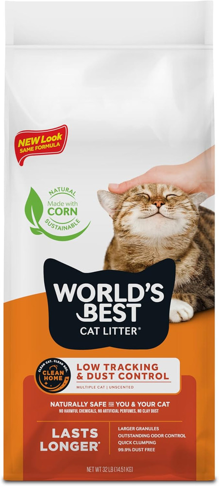 Unscented Cat Litter - Low Tracking, Quick Clumping, Flushable, 32 lbs