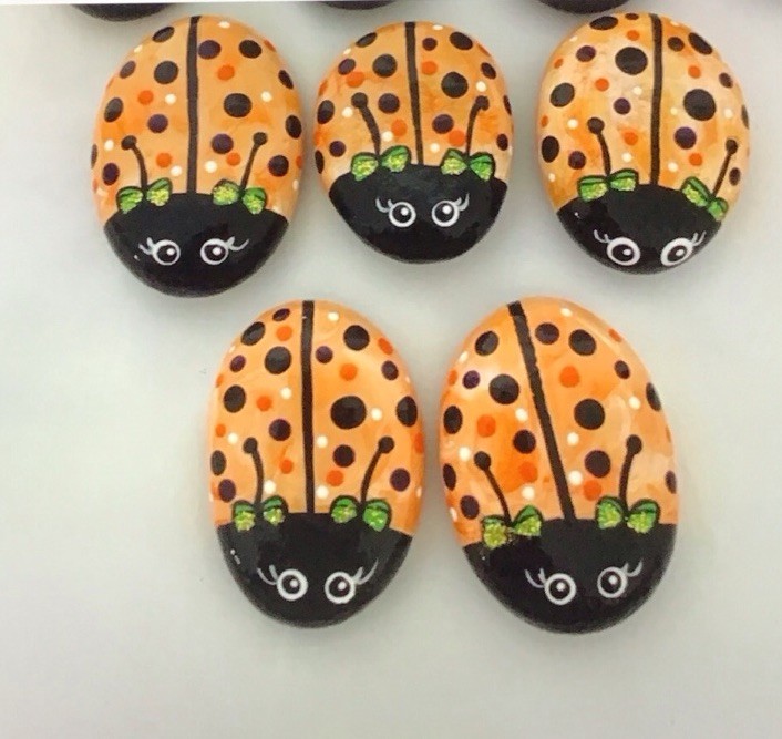 4 Fall Painted Ladybug Rocks
