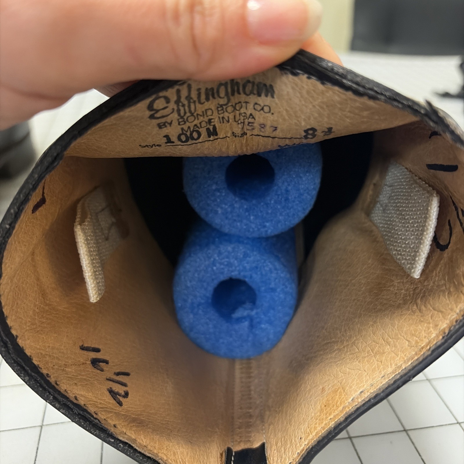 'Effingham' Brand Black Leather Tall Riding Boots, Made in USA - SIZE 8 1/2