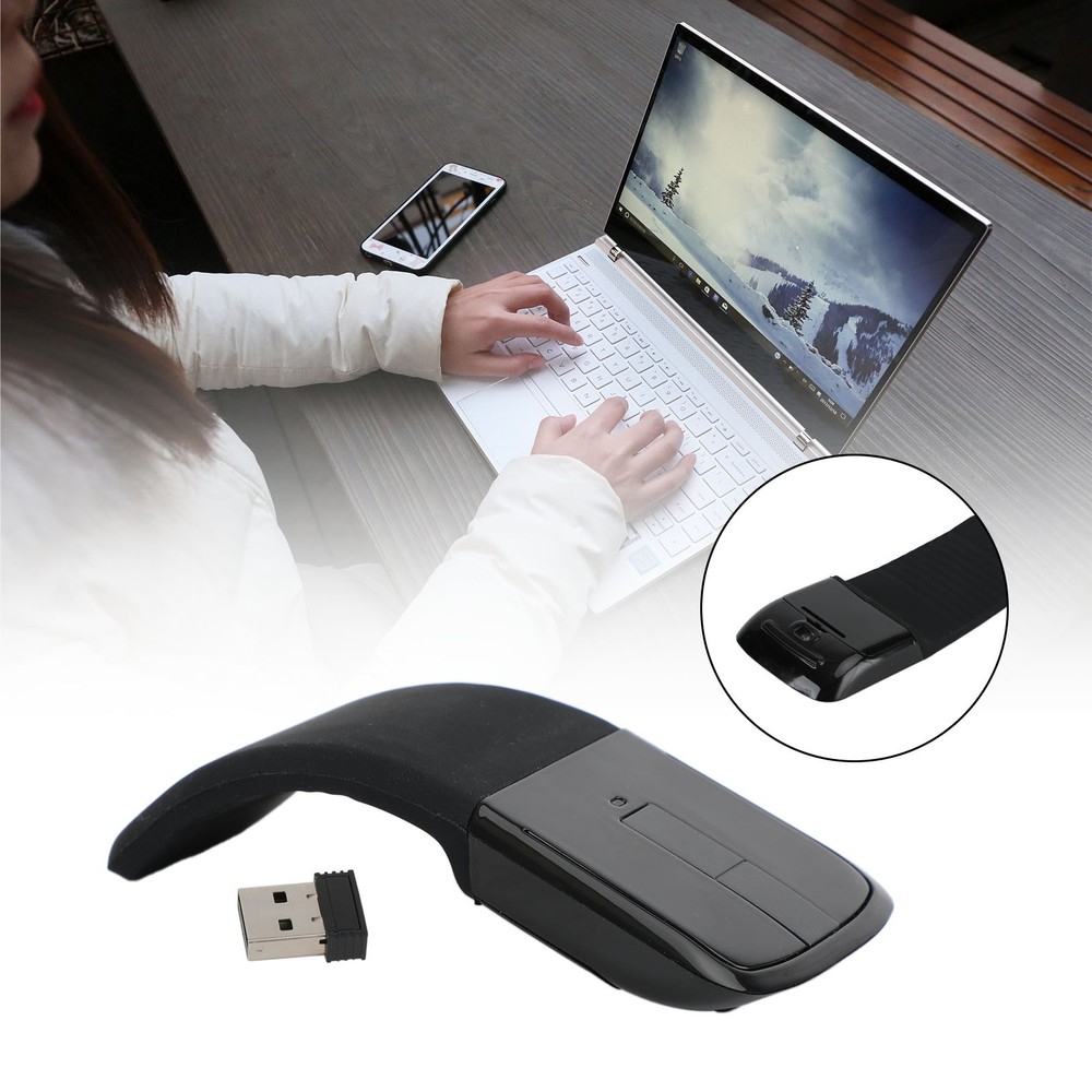 Foldable Arc Touch Wireless Mouse 2.4GHz Optical Touch Receiver PC Laptop Black✅