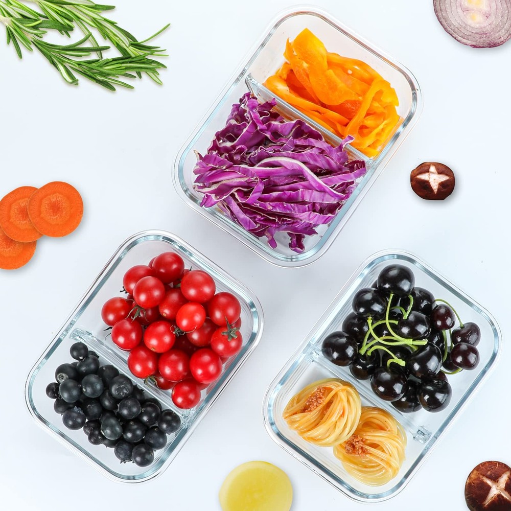 M MCIRCO [5-Pack,36 Oz] Glass Meal Prep Containers 2 Compartments Gray