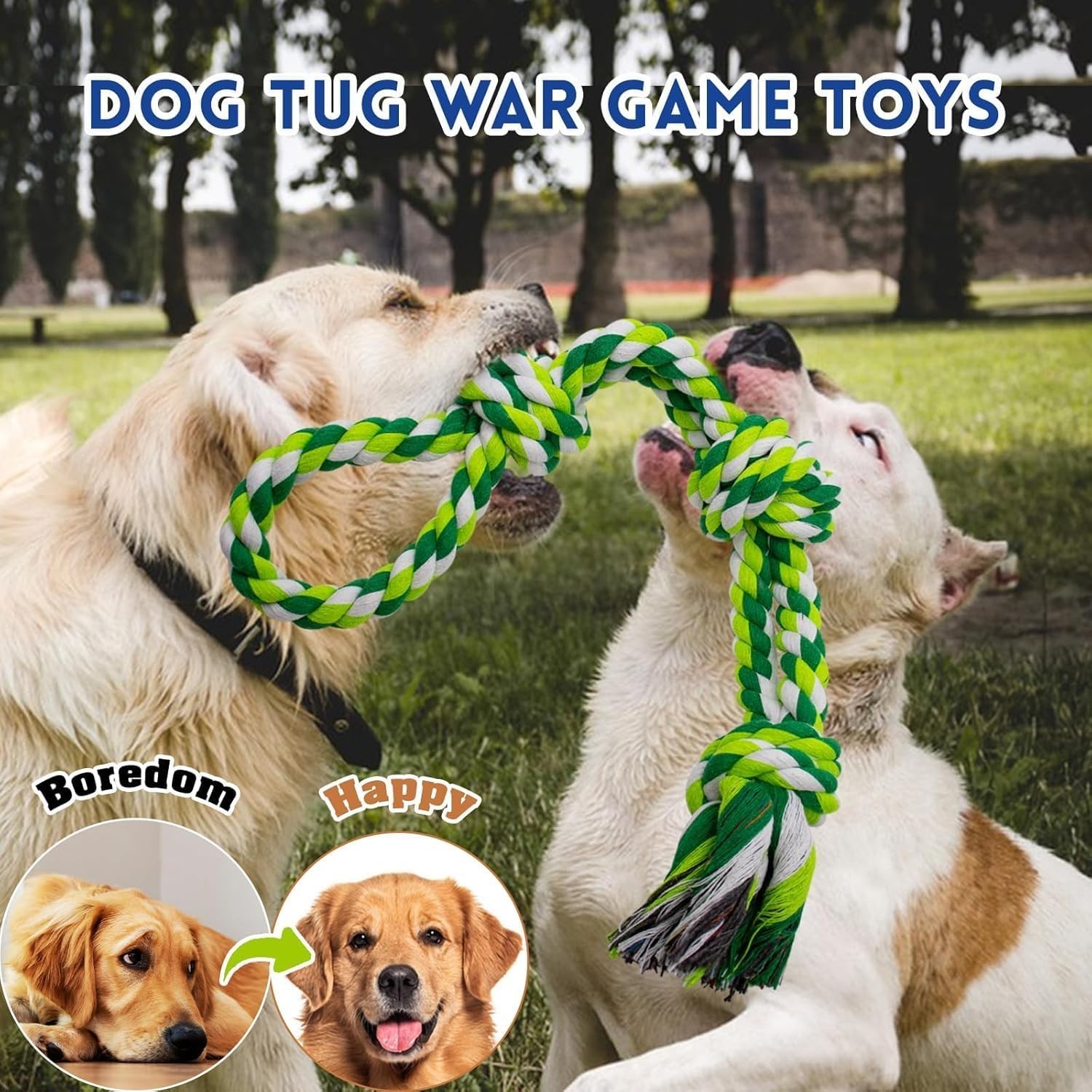 [3 Pack] Heavy Duty Dog Rope Toys-Large Tug & Chew Toy for Aggressive Chewers