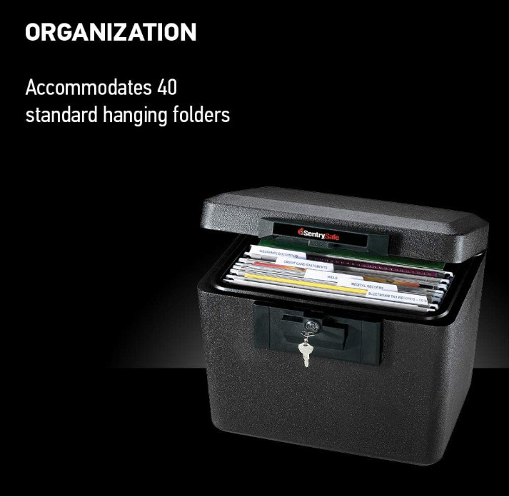 Black Fireproof Document Box with Key Lock, Safe Secures Files and Documents ..