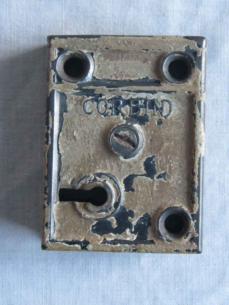 antique Corbin cast iron mortise chest lock with skeleton key