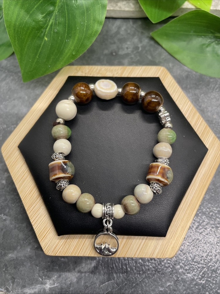 Handmade Ceramic Bead Beaded Stackable 6.25” Plus Stretch Bracelet New B296