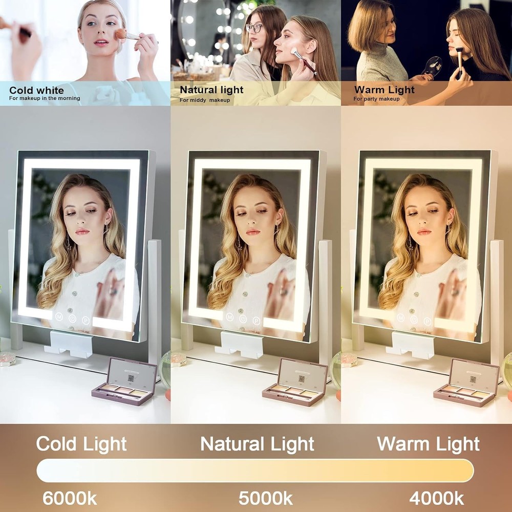 Vanity Mirror with Lights, 14" x 12" LED Makeup Mirror, Lighted Makeup Mirror...