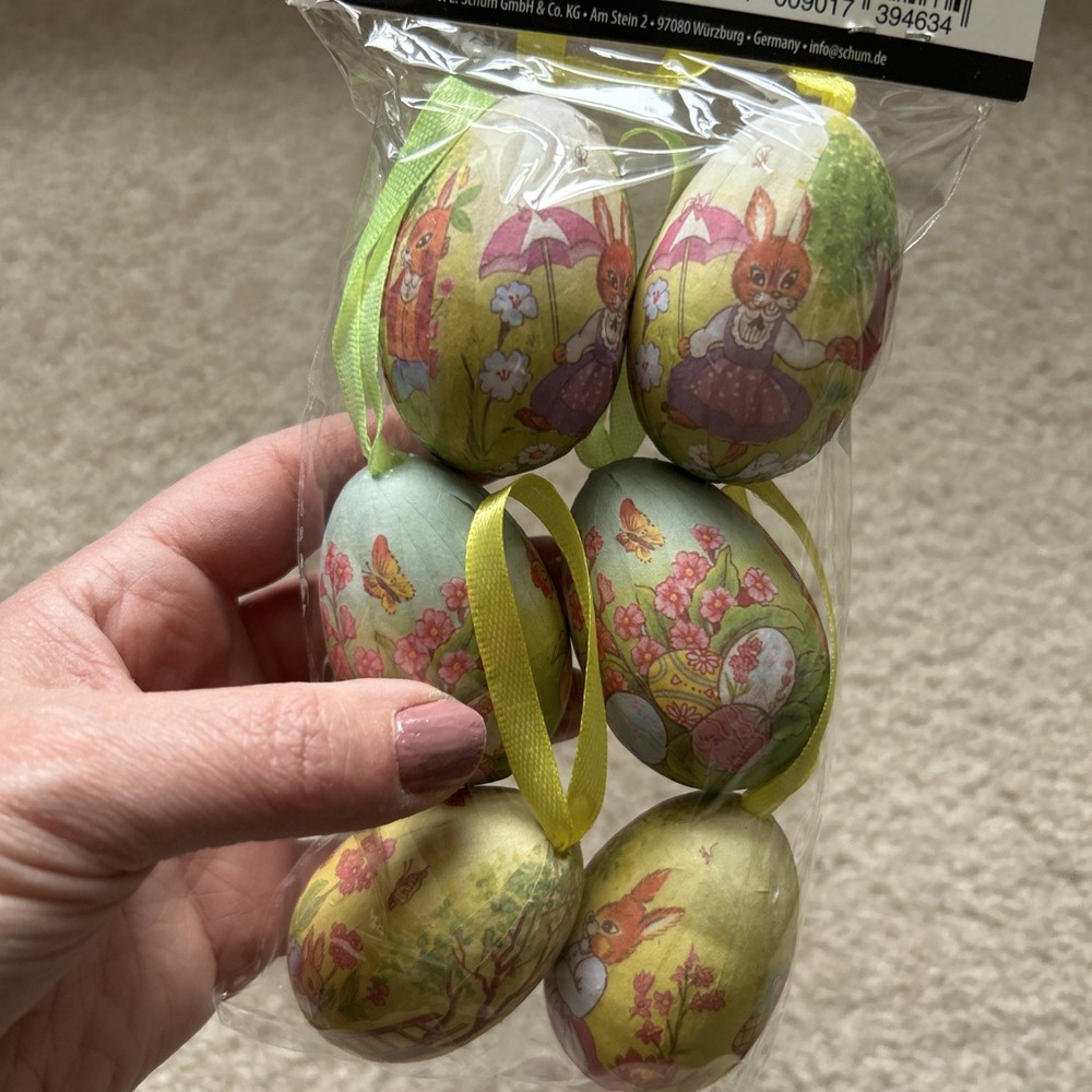 German Papermache Easter eggs 6 Picture Eggs Bunny Easter Theme 3” New