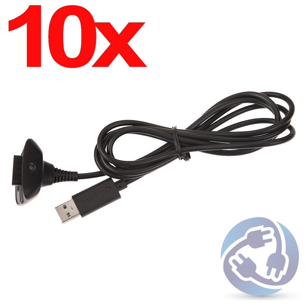 10X Black USB Play N Charging Cable Cord for Xbox 360 Wireless Controller