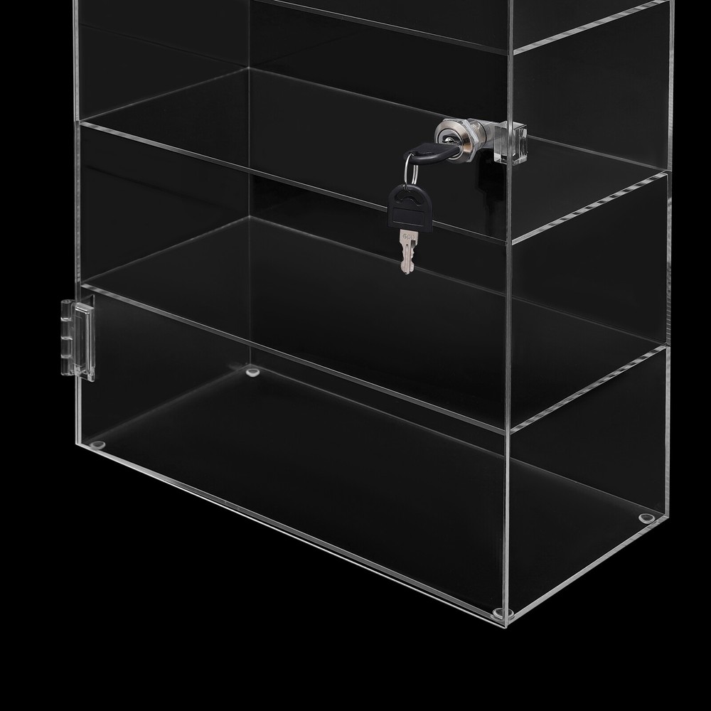 4-Layer Clear Acrylic Countertop Display Case Locking Cabinet Show Box Case