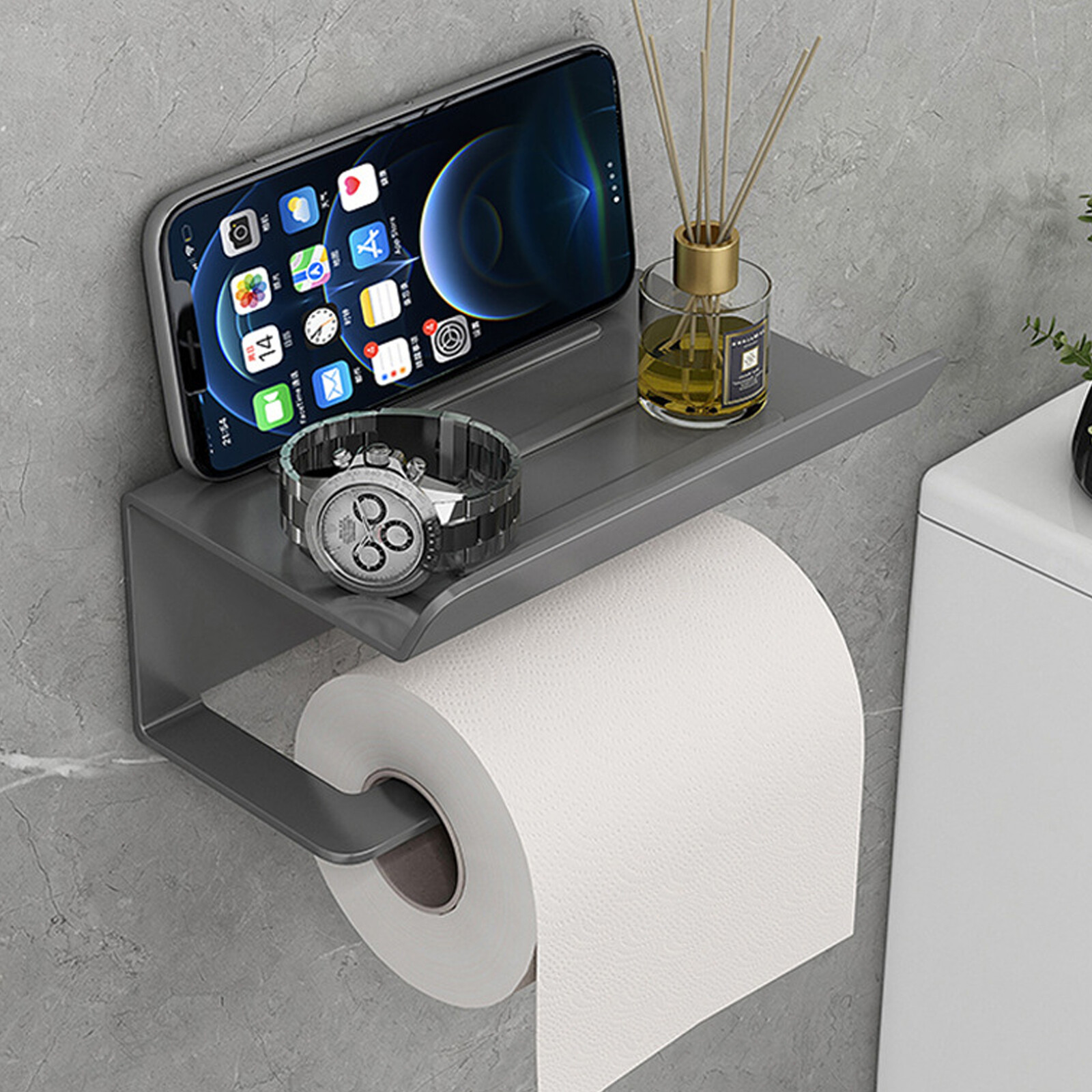 Toilet Paper Holder with Mobile Phone Storage Shelf Holders Wall Mounted Rack