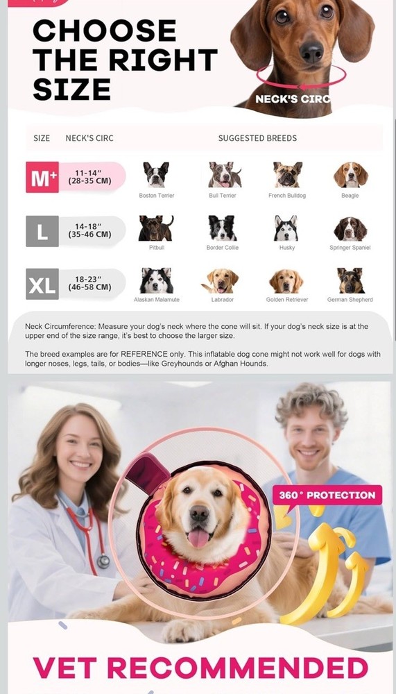 Inflatable Dog Cone Collar with Detachable Sturdy Shield,Soft&Lightweight Medium