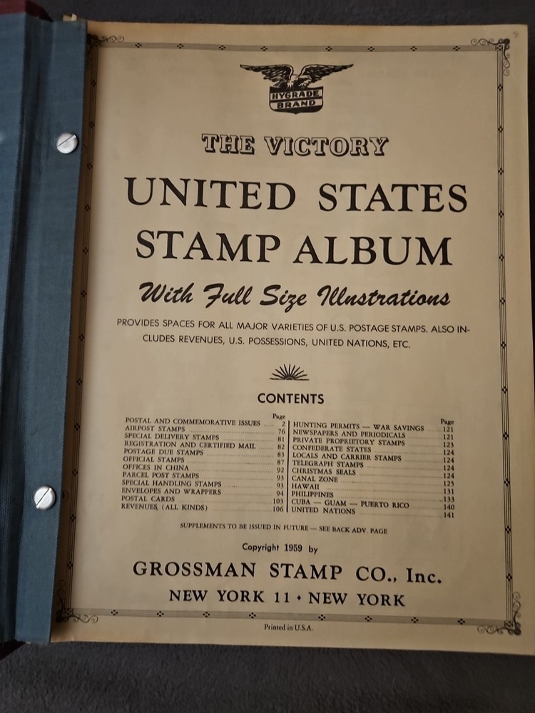 Victory United States Stamp Album Copyright 1959 NO STAMPS