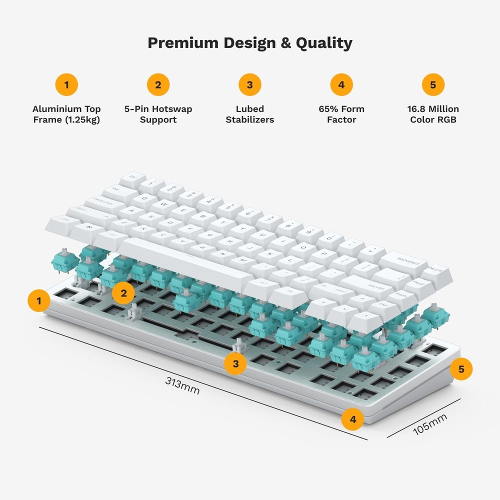 GLORIOUS Gaming GMMK 2 Compact 65% Barebones (Frame Only) - Mechanical Gaming...