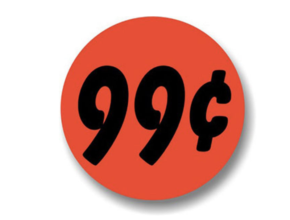 99 cent Labels 1000 each per roll size 1.25" Round Oval STICKERS