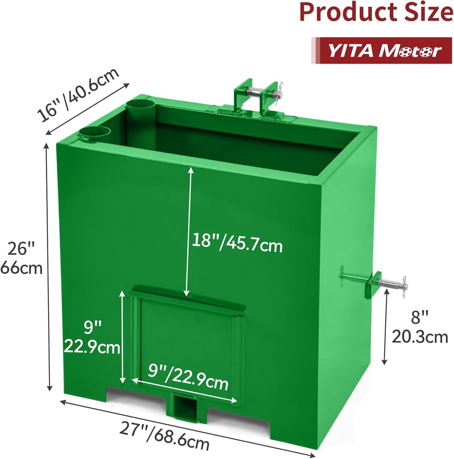Ballast Box 3 Pt Hitch 800LBS Counterweight for Cat 1 Tractor Steel Heavy Duty