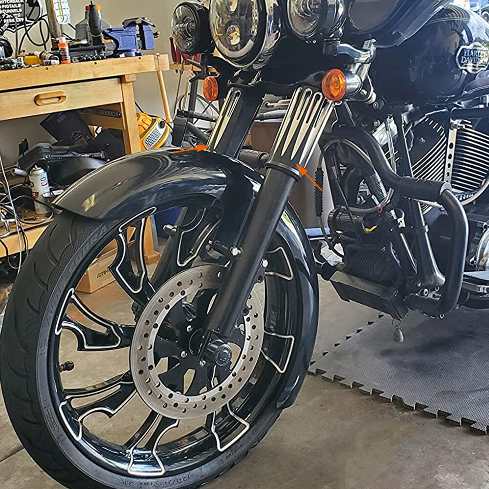 2" Extend Aluminum CNC Cut Black Fork Boots Cover For Harley Touring Road King