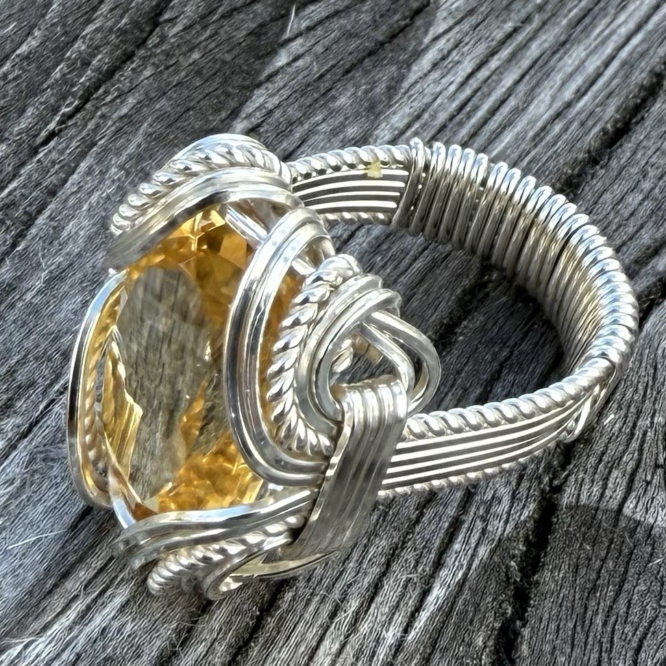 Handmade Solid Sterling Silver Wire Wrap Faceted Citrine Ring Great Gift Idea