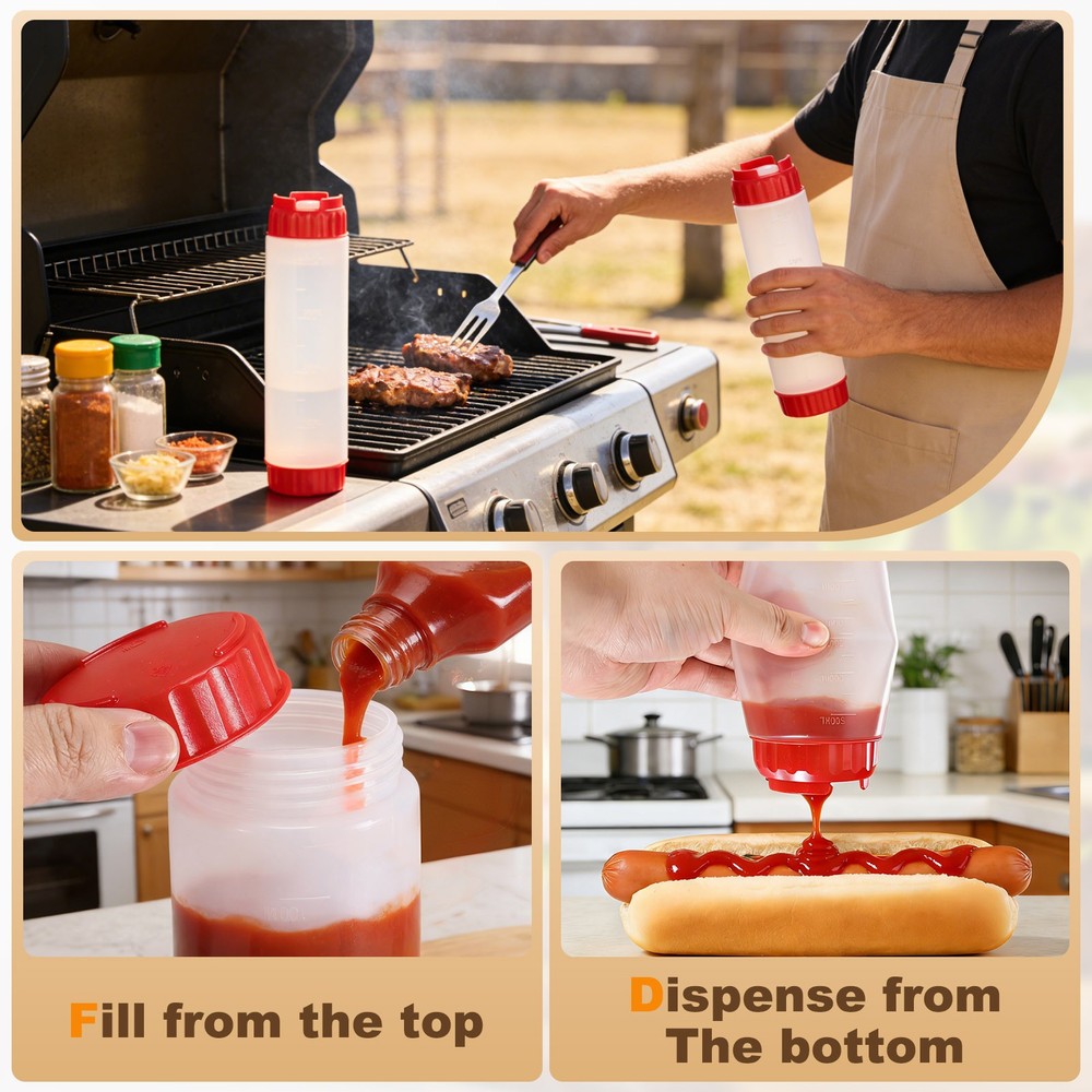 Condiment Squeeze Bottles for Sauces, 2pcs 20 oz Refillable Bottle, Red