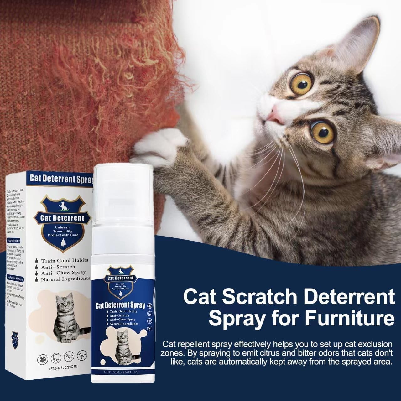 Cat Scratch Deterrent Spray Non-Toxic Stop Scratching Training Aid Natural 5oz