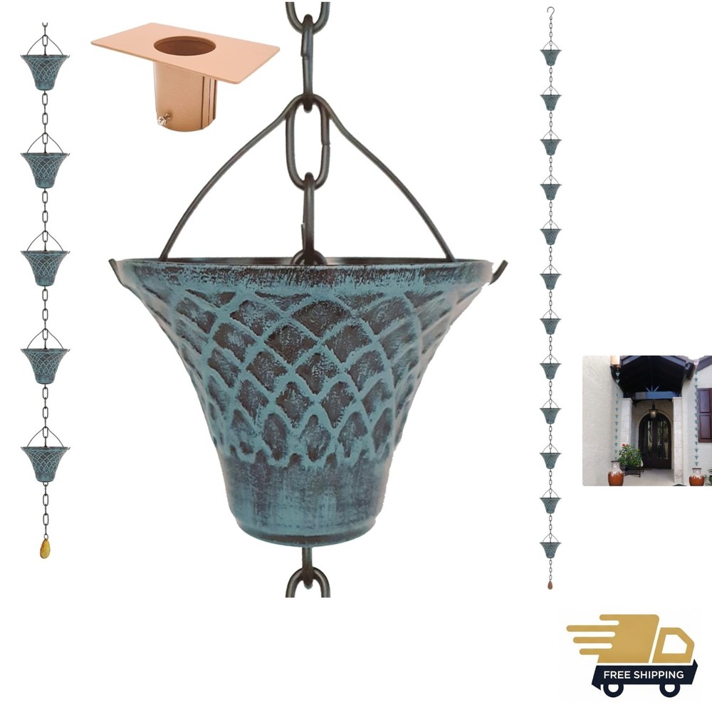 8.5FT Bell Iron Rain Chains for Gutter and Rain Barrel, Rust-Resistant Plated...