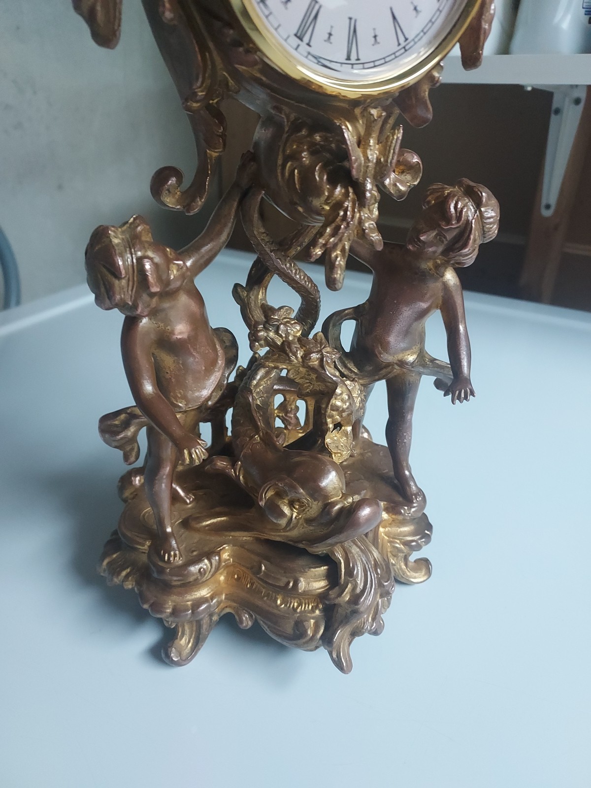 Antique Art Nouveau 15" Gilt Clock With New Battery Powered Quartz Insert NICE!