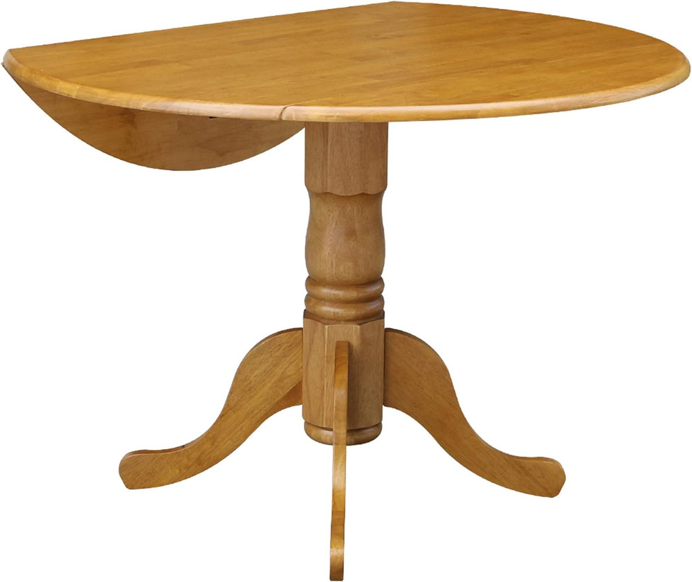 42" Round Dual Drop Leaf Dining Table - Solid Oak Parawood, Sturdy & Stylish