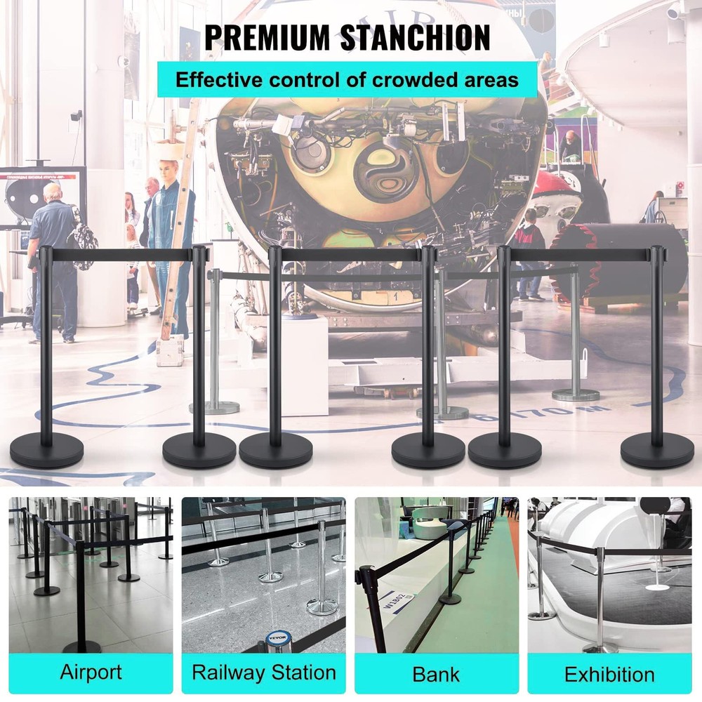 Crowd Control Stanchions, Stanchion Queue Post with Retractable Belts 6.5Ft, Eas
