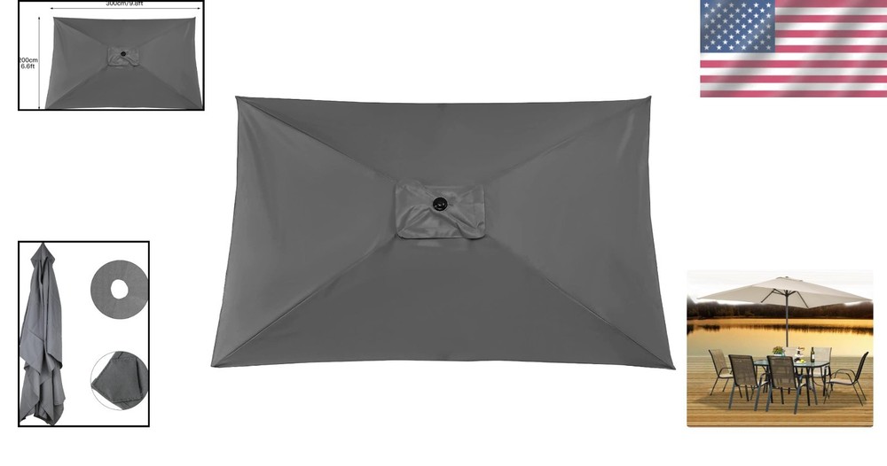 Elegant Grey Rectangular Umbrella Canopy Replacement 6 Ribs - Fade Resistant