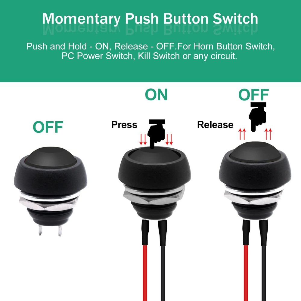 Twidec/6Pcs 12mm Momentary Push Button Plastic shell, Black-12mm-Momentary