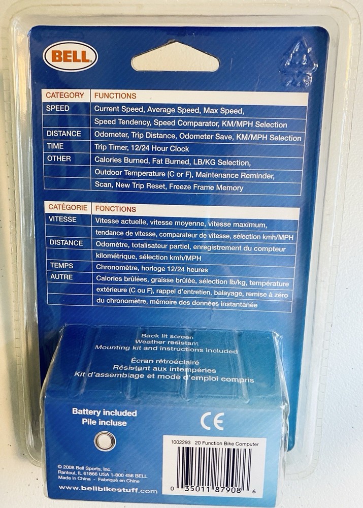 BELL 20 Function Bike Computer Backlit Screen Calorie Counter New Sealed Pkg