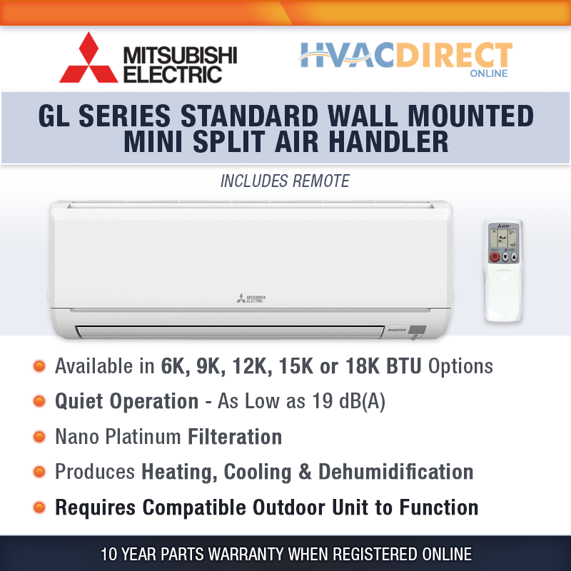 Mitsubishi 6-18K BTU Multi-Zone GL Wall Mount Air Handler + Optional Install Kit